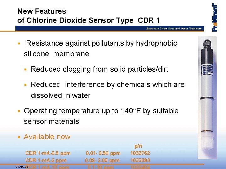 New Features of Chlorine Dioxide Sensor Type CDR 1 Experts in Chem-Feed and Water