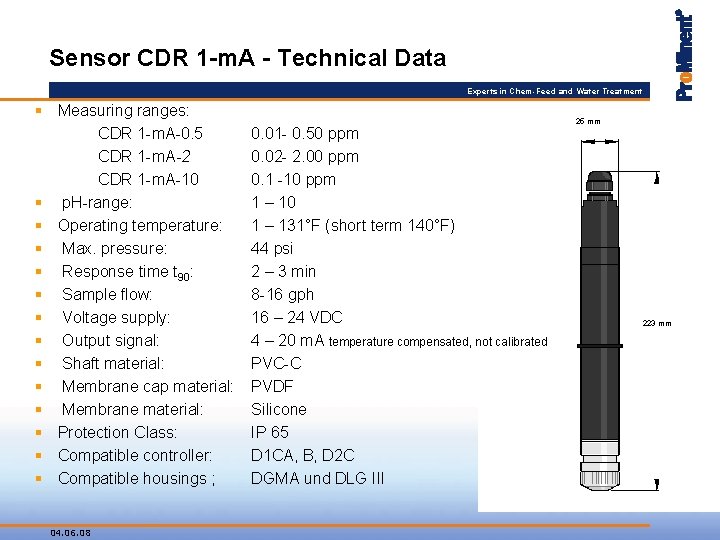 Sensor CDR 1 -m. A - Technical Data Experts in Chem-Feed and Water Treatment