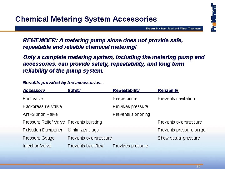 Chemical Metering System Accessories Experts in Chem-Feed and Water Treatment REMEMBER: A metering pump