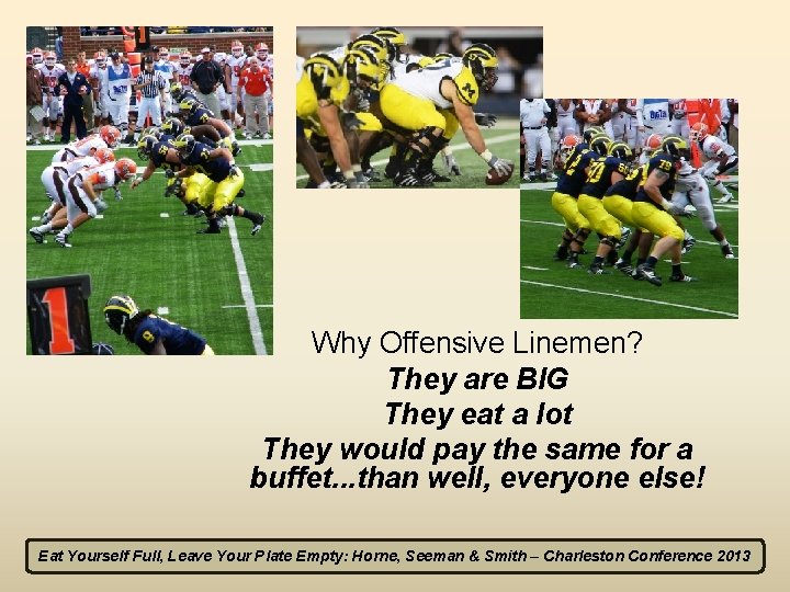 Why Offensive Linemen? They are BIG They eat a lot They would pay the