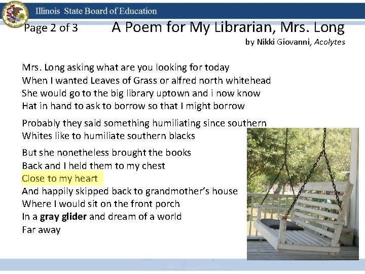 Page 2 of 3 A Poem for My Librarian, Mrs. Long by Nikki Giovanni,