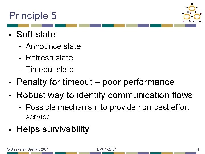 Principle 5 • Soft-state • • • Announce state Refresh state Timeout state Penalty