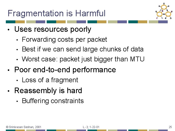 Fragmentation is Harmful • Uses resources poorly • • Poor end-to-end performance • •