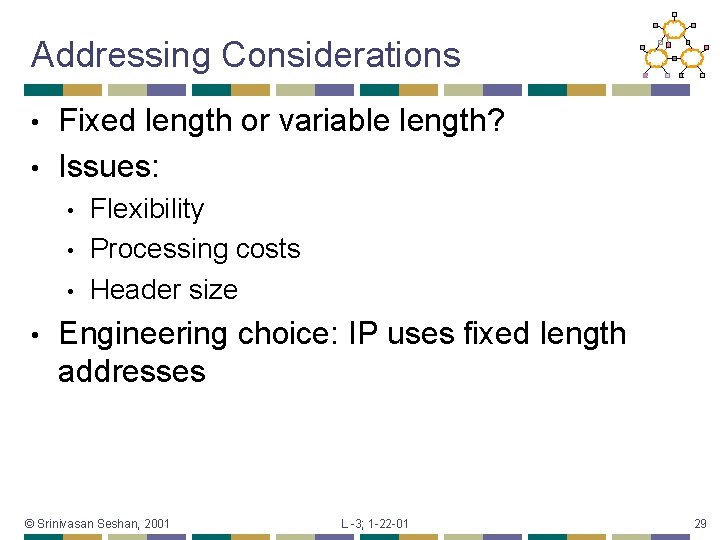 Addressing Considerations Fixed length or variable length? • Issues: • • • Flexibility Processing