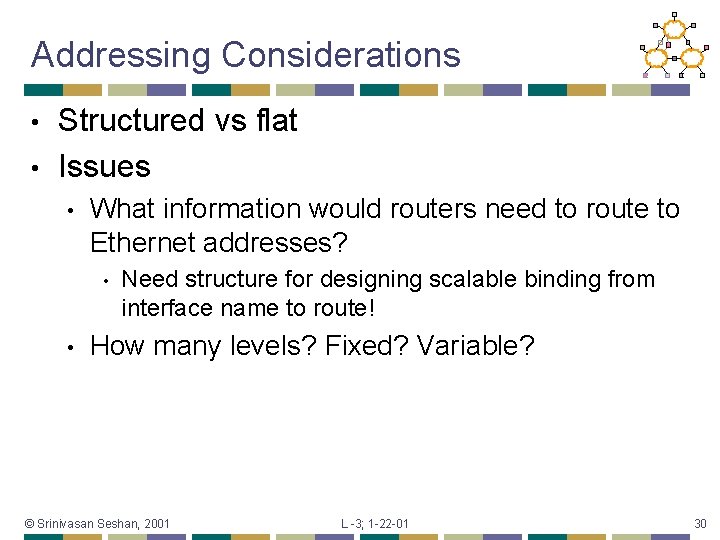 Addressing Considerations Structured vs flat • Issues • • What information would routers need