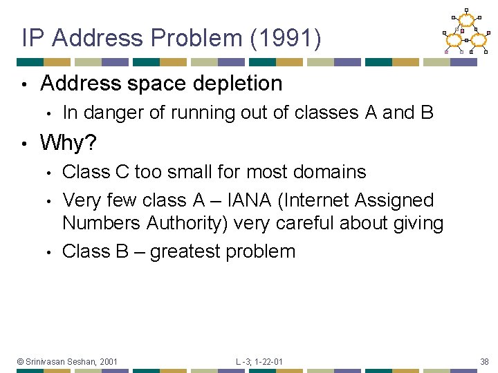 IP Address Problem (1991) • Address space depletion • • In danger of running