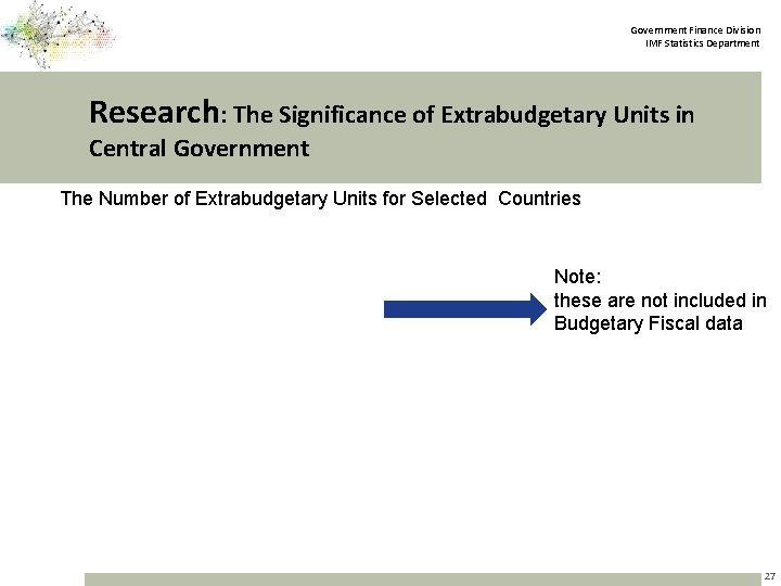 Government Finance Division IMF Statistics Department Research: The Significance of Extrabudgetary Units in Central