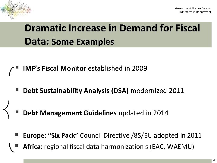 Government Finance Division IMF Statistics Department Dramatic Increase in Demand for Fiscal Data: Some