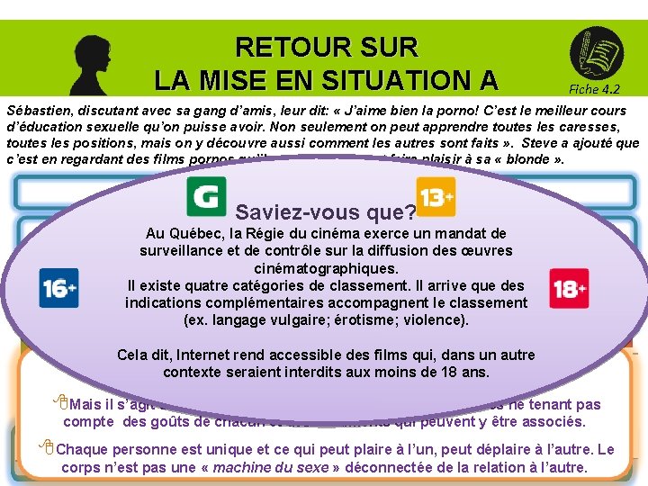 RETOUR SUR LA MISE EN SITUATION A Fiche 4. 2 Sébastien, discutant avec sa
