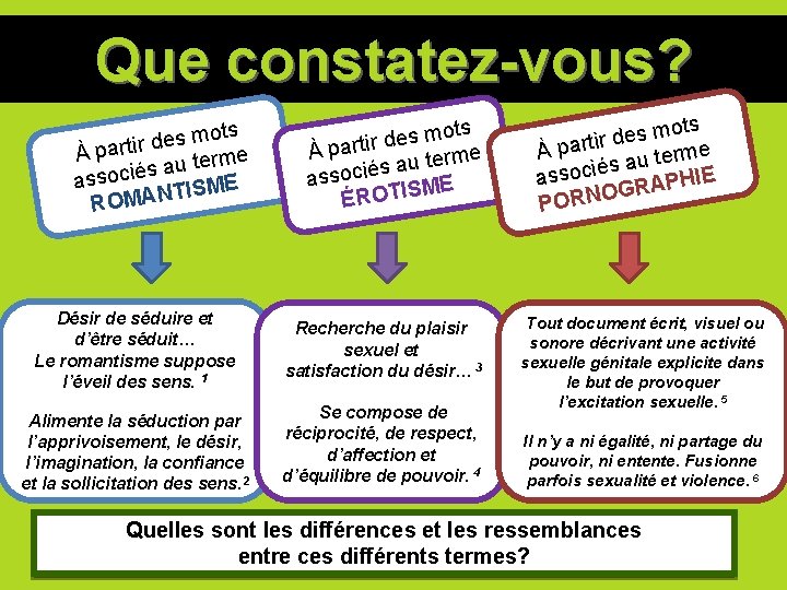 Que constatez-vous? ots m s e d r i À part e m r