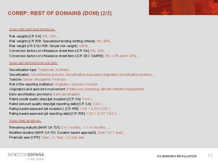 COREP: REST OF DOMAINS (DOM) (2/2) DOM: PERCENTAGE INTERVAL Risk weights [CR SA]: 0%,