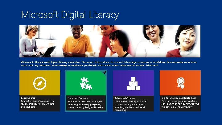 Microsoft Digital Literacy Welcome to the Microsoft Digital Literacy curriculum. The courses help you