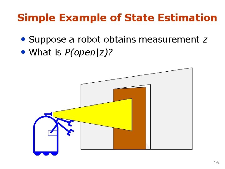 Simple Example of State Estimation • Suppose a robot obtains measurement z • What