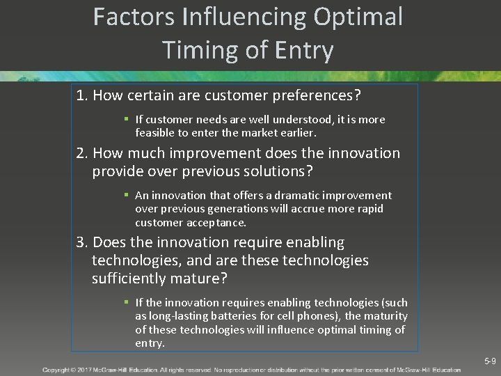 Computer Optimal Entry Chapter 5 Timing of Entry Overview Increasing returns