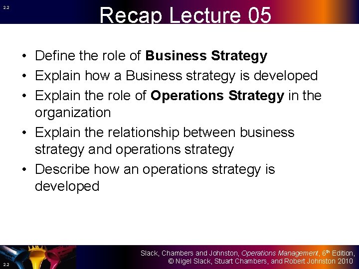 2. 2 Recap Lecture 05 • Define the role of Business Strategy • Explain