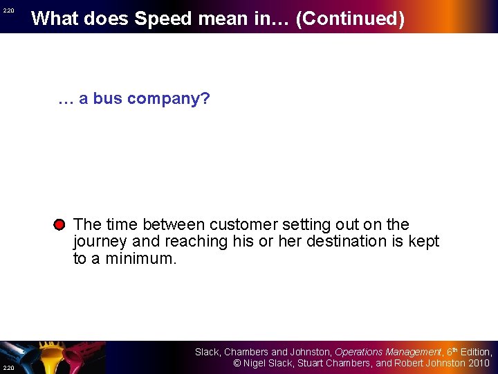 2. 20 What does Speed mean in… (Continued) … a bus company? The time