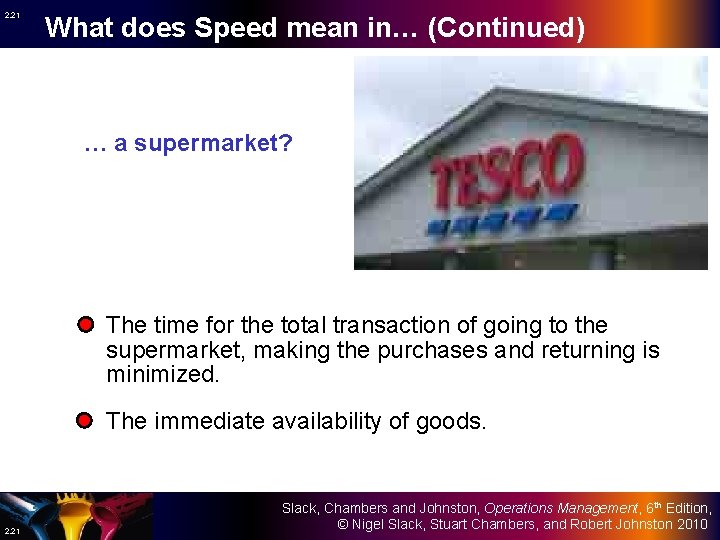 2. 21 What does Speed mean in… (Continued) … a supermarket? The time for