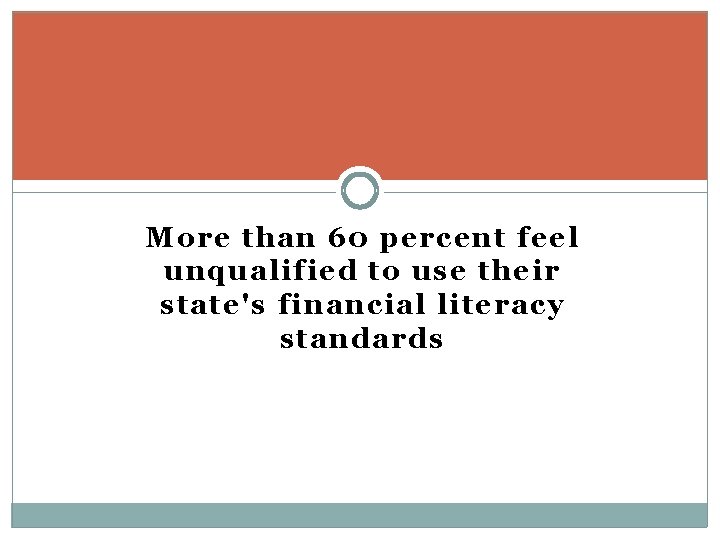 More than 60 percent feel unqualified to use their state's financial literacy standards More than 60 percent feel unqualified to use their state's financial literacy standards