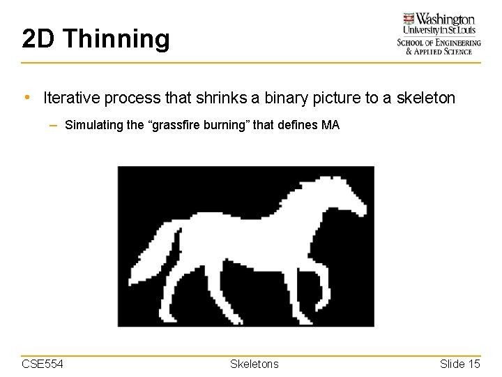 2 D Thinning • Iterative process that shrinks a binary picture to a skeleton