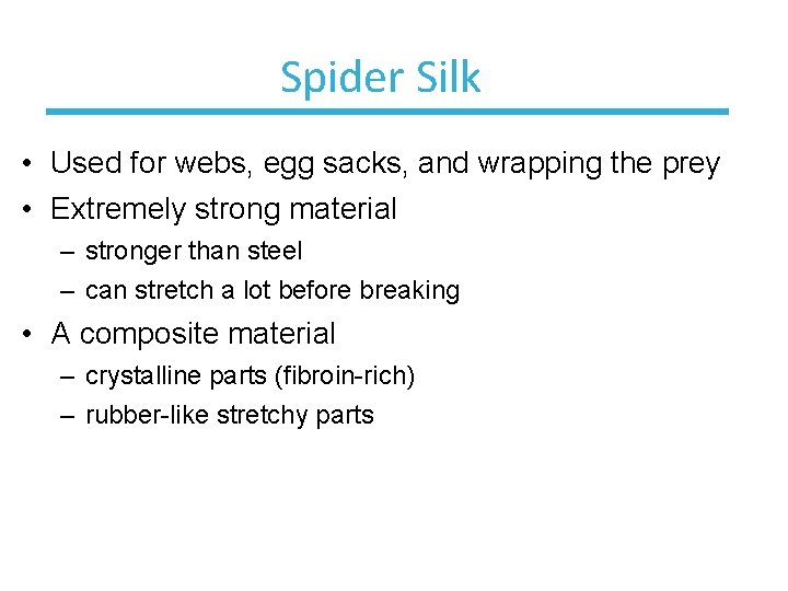 Spider Silk • Used for webs, egg sacks, and wrapping the prey • Extremely