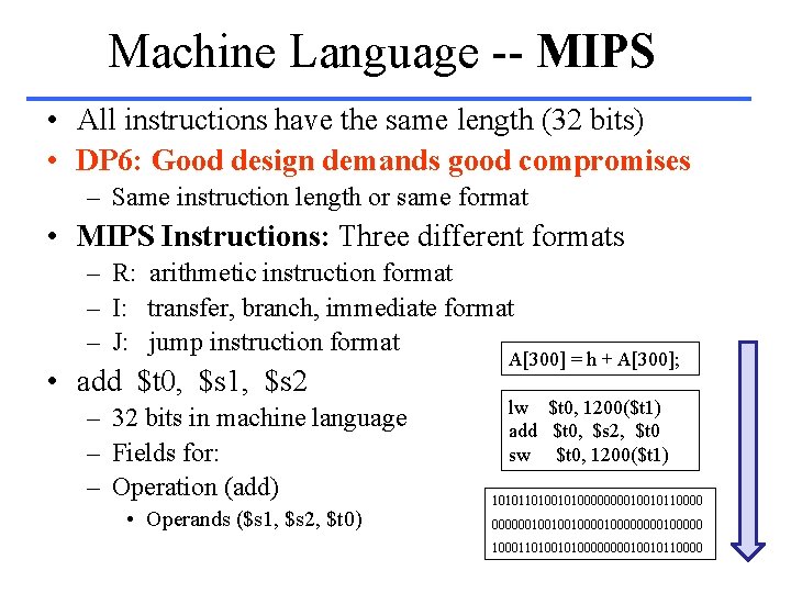 Machine Language -- MIPS • All instructions have the same length (32 bits) •