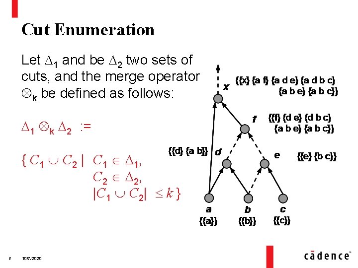 Cut Enumeration Let 1 and be 2 two sets of cuts, and the merge