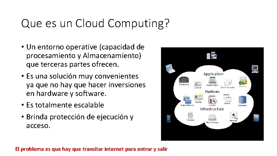 Que es un Cloud Computing? • Un entorno operative (capacidad de procesamiento y Almacenamiento)