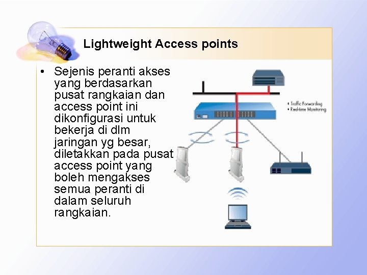 Lightweight Access points • Sejenis peranti akses yang berdasarkan pusat rangkaian dan access point