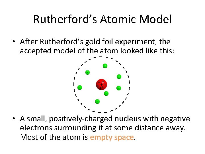 Rutherford’s Atomic Model • After Rutherford’s gold foil experiment, the accepted model of the Rutherford’s Atomic Model • After Rutherford’s gold foil experiment, the accepted model of the