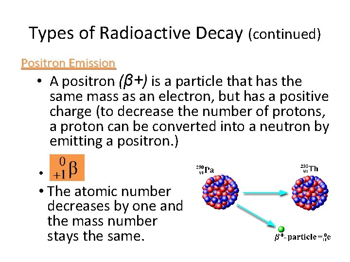 Types of Radioactive Decay (continued) Positron Emission • A positron (β+) is a particle Types of Radioactive Decay (continued) Positron Emission • A positron (β+) is a particle