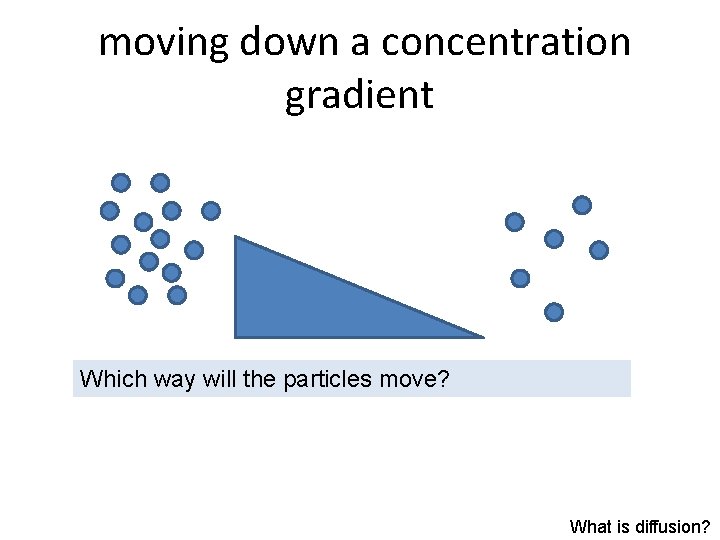 moving down a concentration gradient Which way will the particles move? What is diffusion?