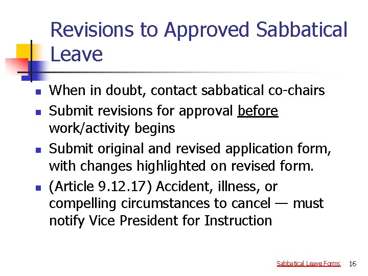 Sabbatical Leave Pre Workshop Information The Sabbatical Leave