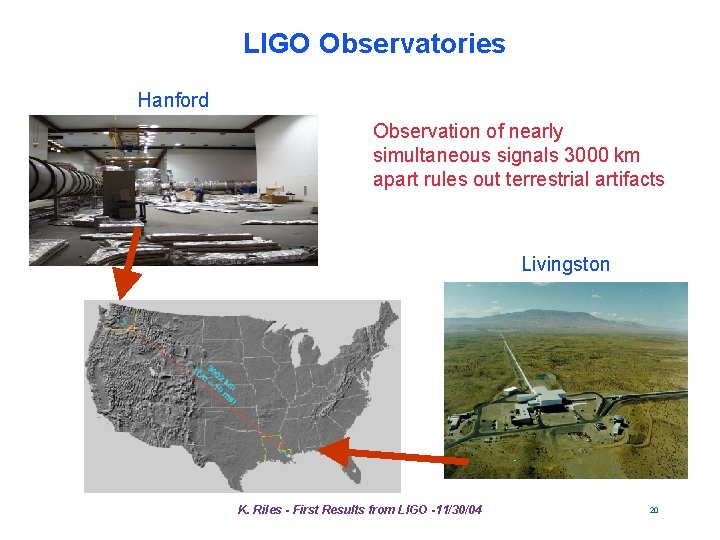 LIGO Observatories Hanford Observation of nearly simultaneous signals 3000 km apart rules out terrestrial LIGO Observatories Hanford Observation of nearly simultaneous signals 3000 km apart rules out terrestrial