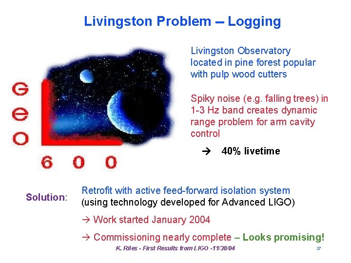 Livingston Problem -- Logging Livingston Observatory located in pine forest popular with pulp wood Livingston Problem -- Logging Livingston Observatory located in pine forest popular with pulp wood