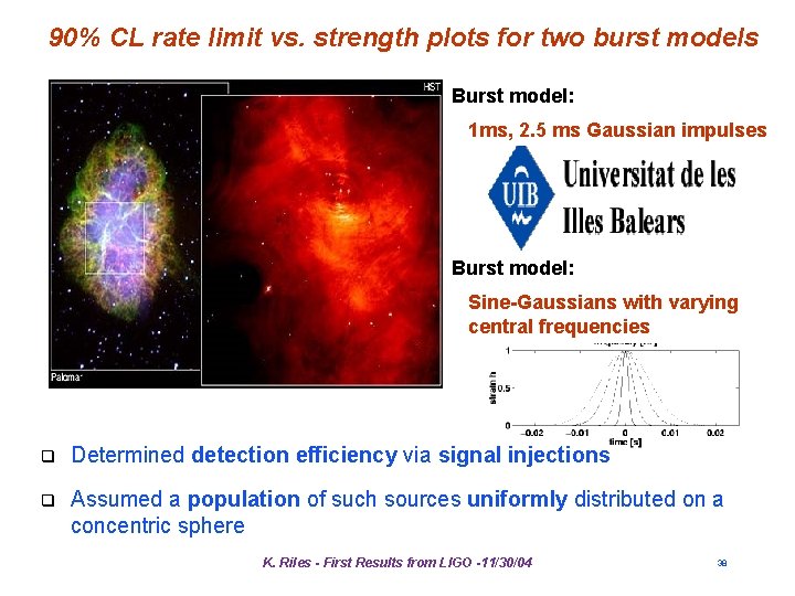 90% CL rate limit vs. strength plots for two burst models Burst model: Optimally 90% CL rate limit vs. strength plots for two burst models Burst model: Optimally