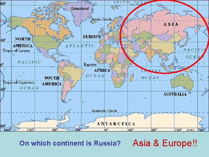 On which continent is Russia? Asia & Europe!! 