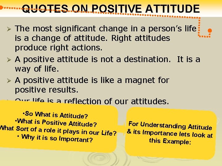 QUOTES ON POSITIVE ATTITUDE The most significant change in a person’s life is a