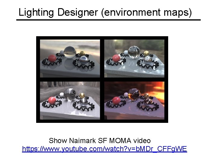 Lighting Designer (environment maps) Show Naimark SF MOMA video https: //www. youtube. com/watch? v=b.