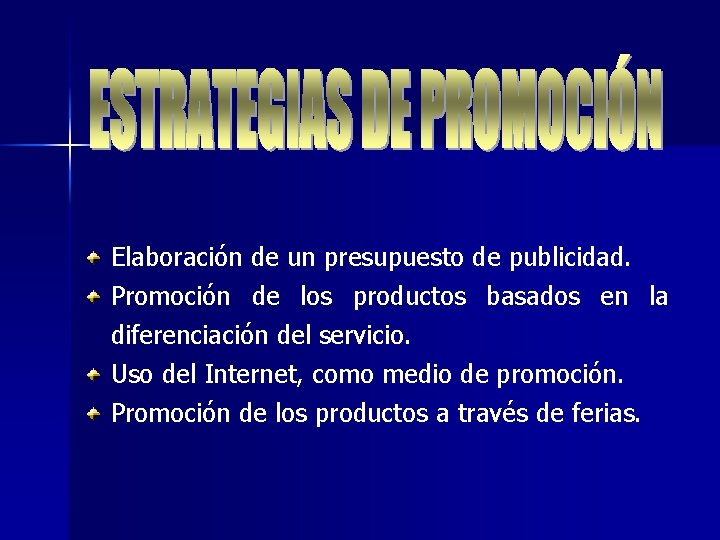 Elaboración de un presupuesto de publicidad. Promoción de los productos basados en la diferenciación