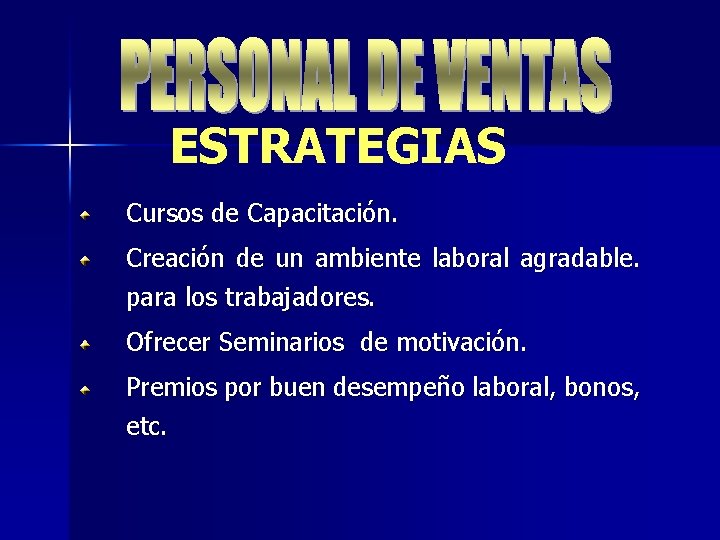 ESTRATEGIAS Cursos de Capacitación. Creación de un ambiente laboral agradable. para los trabajadores. Ofrecer