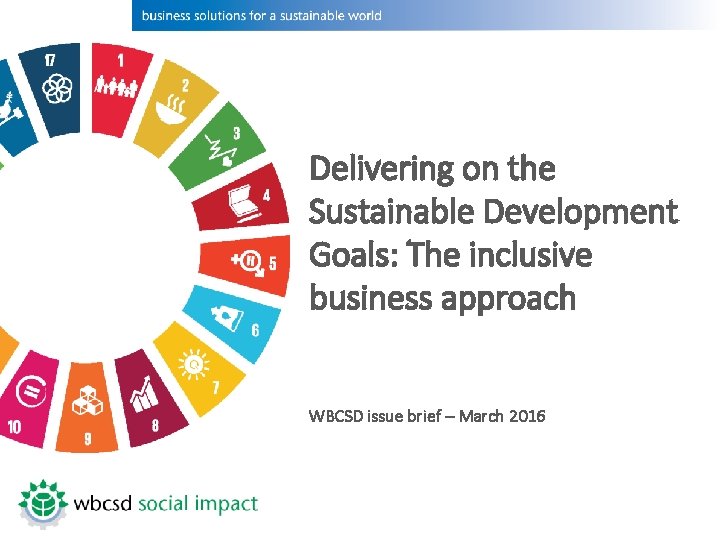 Delivering on the Sustainable Development Goals: The inclusive business approach WBCSD issue brief –