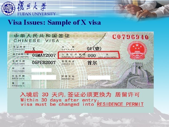Visa Issues: Sample of X visa Visa Issues: Sample of X visa