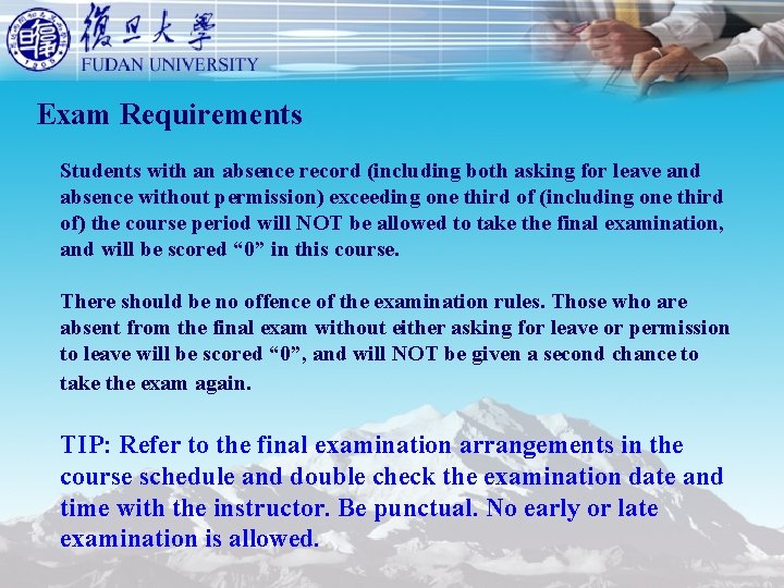 Exam Requirements Students with an absence record (including both asking for leave and absence Exam Requirements Students with an absence record (including both asking for leave and absence