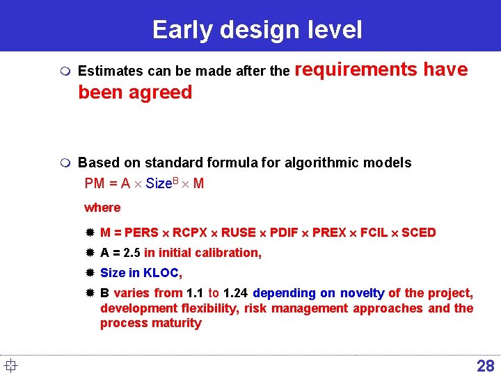 Early design level m Estimates can be made after the requirements have been agreed