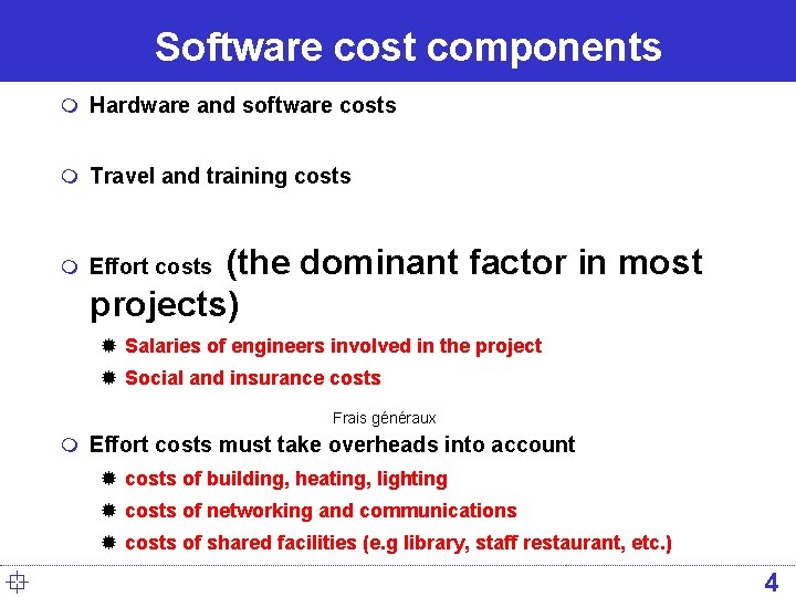 Software cost components m Hardware and software costs m Travel and training costs (the