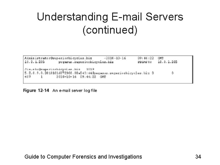 Understanding E-mail Servers (continued) Guide to Computer Forensics and Investigations 34 
