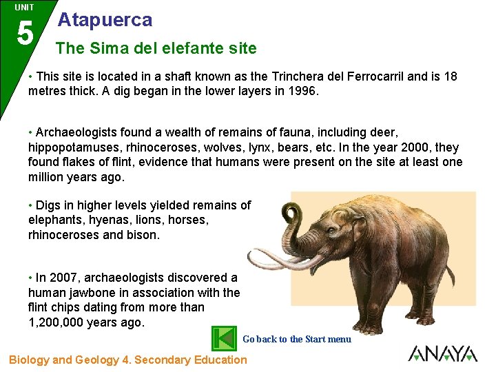 UNIT 5 3 Atapuerca The Sima del elefante site • This site is located