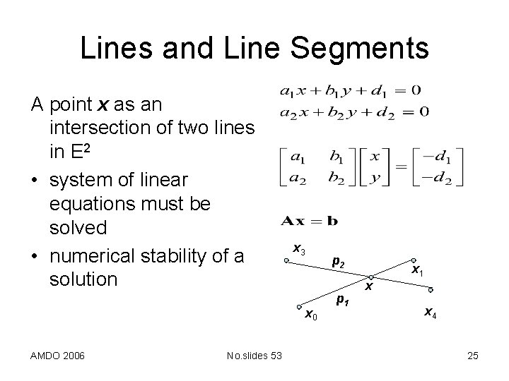 Lines and Line Segments A point x as an intersection of two lines in