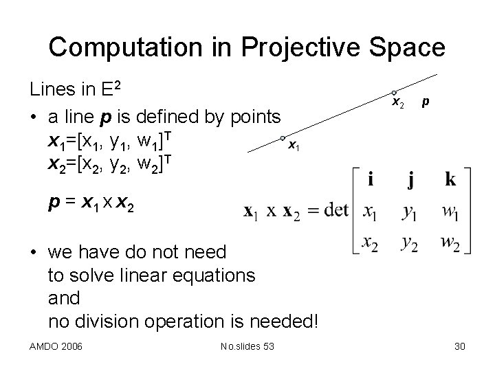 Computation in Projective Space Lines in E 2 • a line p is defined