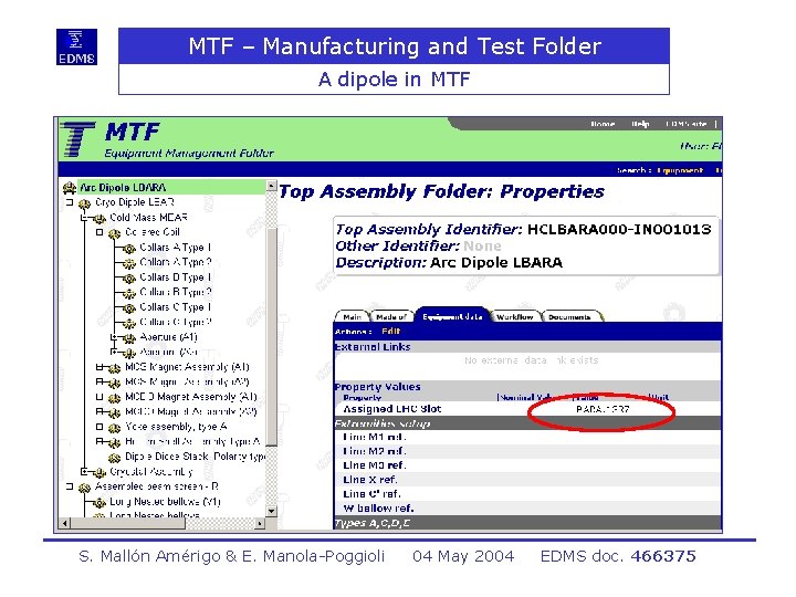 MTF – Manufacturing and Test Folder A dipole in MTF S. Mallón Amérigo &